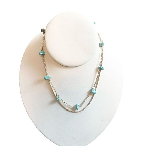 Ardene gold and turquoise double layer necklace - Picture 1 of 6